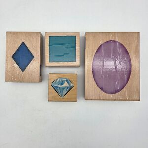 4pc Vintage Wood Mounted Rubber Stamp Lot Sugarloaf Whispers Gemstone Geometric